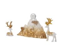 Cryfokt Sitting Standing Deer Statues, Elegant Classical Design Reindeer Figurines, Mountain Rockery Sculpture with Crystal Ball for Home Office Living Room TV Cabinet Decor (White and Gold)
