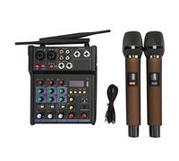 Cryfokt Small Stereo Mixer, 4 Channel Bluetooth Audio Mixer with 2 Wireless Microphones, Built in DSP Digital Effector and Dual L Band Equalizer, for Karaoke Live Streaming Confe