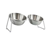Cryfokt Stainless Steel Elevated Cat Feeding Station with 15 Degree Tilt Design for Comfortable Eating for Senior Cats and Kittens 2 Bowls (Round)