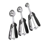 Cryfokt Stainless Steel Ice Cream Scoop Set 3PCS with Effort-Saving Design for Ice Cream and Fruit Digging (Black)
