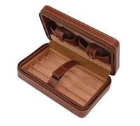 Cryfokt Travel Cigar Box Brown Leather Case with Cedarwood Lining, Humidifier for Clubs Meetings Travel
