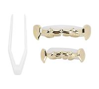 Cryfokt Unfading Copper Hip Hop False Teeth Set Reusable Halloween Teeth Brace Decoration for Birthday Gifts (Gold)
