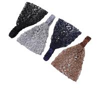 Cryfokt Vintage Lace Headband, Soft Stretchy Elastic Base Wide Elastic Hairband, Lace Headwrap with 4 Piece Value Pack for Women Wedding Holiday Comfortable Fit (Black Coffee Dark Blue Gray)