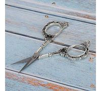 Cryfokt Vintage Scissors with Beautiful Flower Pattern, Durable Stainless Steel for DIY Sewing and Paper Crafts, 11.5cm Length, Antique Copper (Silver)