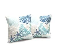 Cryfox Coral Pillow Covers 20x20 Set of 2 Summer Coastal Throw Pillow Cases Blue Sea Beach Pillowcase Ocean Seashell Starfish Beach Cushion Cover Outdoor Decorative Pillow Protector for Couch Bed Sofa