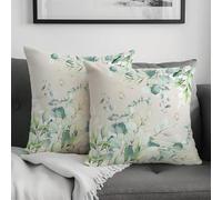 Cryfox Summer Green Eucalyptus Leaf Pillow Covers 18x18 Set of 2 Sage Green Leaves Pillow Case Watercolor Print Decorative Throw Pillows Farmhouse Pillowcase Cushion Case for Home Sofa
