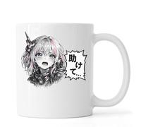 Crying Anime Girl with Robotic Headset Ceramic Tea Coffee Mug White