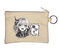 Crying Anime Girl with Robotic Headset Key Chain Coin Purse Beige