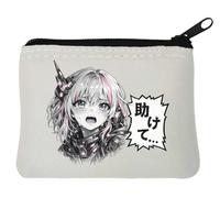Crying Anime Girl with Robotic Headset Neoprene Coin Purse Pouch 10x11cm White