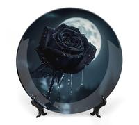 Crying Black Rose Moon Bone China Decorative Plates for Display Ceramic Ornament for Wall Decor Festival Wedding Gift