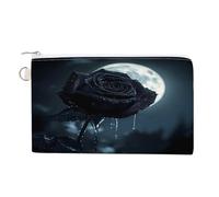 Crying Black Rose Moon Coin Purse Small Wallets with Zippered Key Ring Cute Wallet