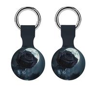 Crying Black Rose Moon Compatible with Airtag Locator Silicone Protective Case with Keychain 2PCS