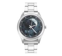 Crying Black Rose Moon Men's Steel Strap Watch Easy Reader Casual Silver Dial Fashion Analog Watches