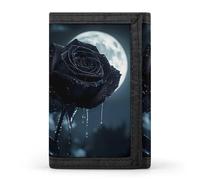 Crying Black Rose Moon Mens Trifold Wallet Classic Credit Card Case Slim Purse with ID Window