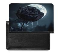 Crying Black Rose Moon Passport Holder Cover Wallet with ID Card Slot Slim Travel RFID Blocking Case Protector Essentials for Women Men