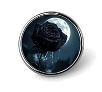 Crying Black Rose Moon Round Badge Pin Metal Memorial Brooch Button Lapel Pins for Backpack Wedding