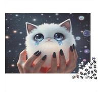 Crying Cat in Space 1000pc Crying White Cat Thick Cardboard Puzzle for Stress Relief Seekers Christmas Gathering Home Decor Senior Citizens Senior Centre Activity 38x26cm/1000pcs