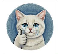 Crying Cat Meme Latch Hook Kit Sad Animal Thumbs Up Rug Making Funny Decor