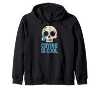 Crying Is Cool Skull Art Mental Health Awareness Design Zip Hoodie