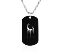 Crying Moon Rectangle Memorial Necklace Personalized Metal Pendant Jewelry Gifts for Boyfriend Husband Dad 23.6in（60cm）