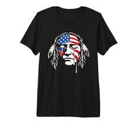 Crying Native American Indian Chief American USA Flag Premium T-Shirt