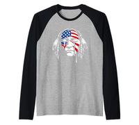 Crying Native American Indian Chief American USA Flag Raglan Baseball Tee