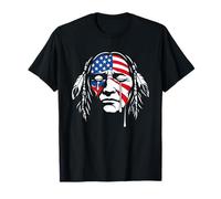 Crying Native American Indian Chief American USA Flag T-Shirt