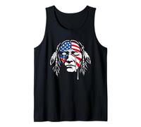 Crying Native American Indian Chief American USA Flag Tank Top