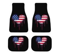 Crying U.S. Heart Flag Trendy Car Floor Mats Unisex All Weather Full Sets Carpet Automotive Rugs for Universal