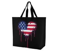 Crying U.S. Heart Flag Women's Tote Bag Reusable Shopping Handbag