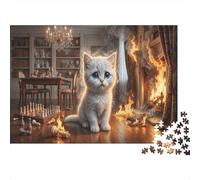 Crying White Kitten Recycled Paper Jigsaw Puzzle 1000 Piece Fire Study Memory Improvement Party Game Home Decor 70x50cm/1000pcs