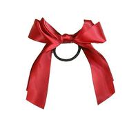 Crymystal Silky Satin Bow Hair Tie Red Bow Elastic Band Satin Hair Rope Tie Bowknot Ponytail Holder Ponytail Scrunchies Hair Accessories for Women and Long Hair Fashion Hair (Red)