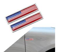 Crynod 2 PCS Car American Flag Metal Decal, 2.2" x 0.5" 3D Mini Patriotic Badge Car Sticker, Body Door Side Trunk Epoxy Technology Decoration, Universal Exterior Accessories for Most Cars (Red)