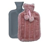 CRYOPAQ Luxury Hot Water Bottle with Cover UK - Large 2L Reusable Hot Water Bag Cute Pom Pom Soft Fluffy Cover - Multipurpose Hot Cold Compress Muscle Pain Relief Back Neck Shoulder Belly - Pink