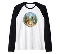Cryptid Bigfoot Alien Mothman Moonlight Camping Raglan Baseball Tee