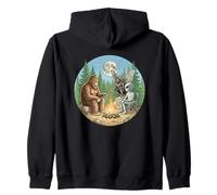 Cryptid Bigfoot Alien Mothman Moonlight Camping Zip Hoodie