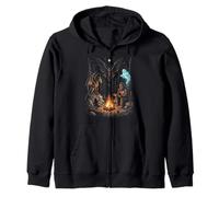 Cryptids Campfire Bigfoot Mothman Forest Camping Legends Zip Hoodie