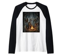 Cryptids Campfire Bigfoot Mothman Forest Camping Night Raglan Baseball Tee