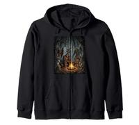 Cryptids Campfire Bigfoot Mothman Forest Camping Night Zip Hoodie