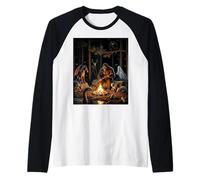 Cryptids Campfire Bigfoot Mothman Forest Gathering Raglan Baseball Tee