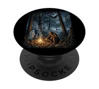 Cryptids Campfire Bigfoot Mothman Forest Lake Night PopSockets Adhesive PopGrip