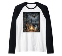 Cryptids Campfire Bigfoot Mothman Lake Monster Night Raglan Baseball Tee