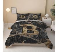 Cryptocurrency Duvet Cover Set, Black Gold Marble Reversible Bedding Set, Modern Abstract Polycotton 3 pcs Lightweight Premium Quilt Cover Set for All Seasons With Zipper (Retro, Single)