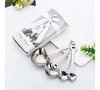 Crysdaralovebi 10 Sets/lot Love Wedding Favors of Simply Elegant Heart Shaped Stainless Steel Measuring Spoon in White Gift Box (White)