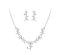 Crysdue Flower Leaf Wedding Jewelry Set for Bridal Bridemaid, Cubic Zirconia Teardrop Elegant Vine Necklace Dangle Earrings for Wedding Prom Party