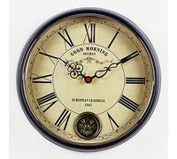 CRYSEU Pendulum Wall Clock, Metal Roman Numeral Wall Clock Silent Non Ticking 37x8cm(A)