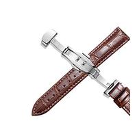 CRYSEU Watch Straps, Stainless Steel Watch Straps with Butterfly Clasp Universal Leather Watch Strap 20mm 22mm 12-24mm(Brown White Line,20 mm)