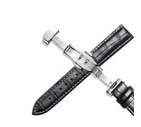 CRYSEU Watch Straps, Stainless Steel Watch Straps with Butterfly Clasp Universal Leather Watch Strap 20mm 22mm 12-24mm(Black White Line,22 mm)