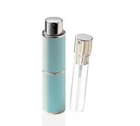 Cryslora Perfume Atomiser, Rotary Press Leather Refillable Perfume Bottle, High-end Portable Dispenser Bottle for Gift or Traveling, 8 ml (Light Blue)