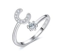 CRYSLOVE Adjustable Initial Letter Ring for Women Girls 925 Sterling Silver A-Z Stackable Alphabet Rings Bridesmaid Gift
